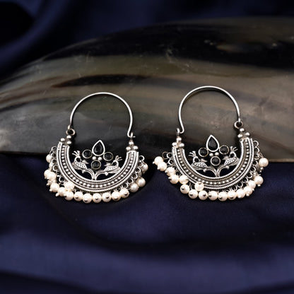 Suvarna- Silver Brass Oxidised dangler earrings