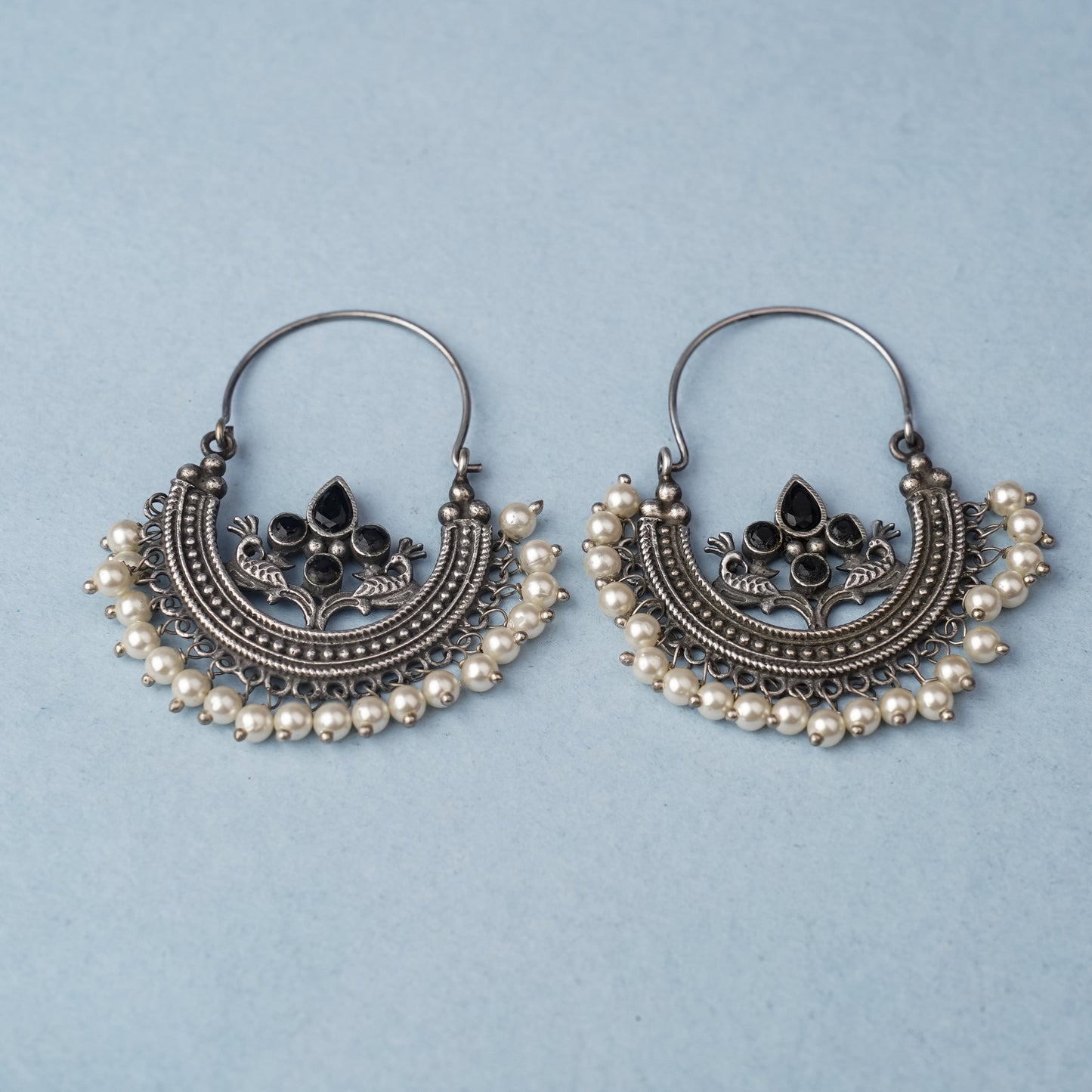 Suvarna- Silver Brass Oxidised dangler earrings