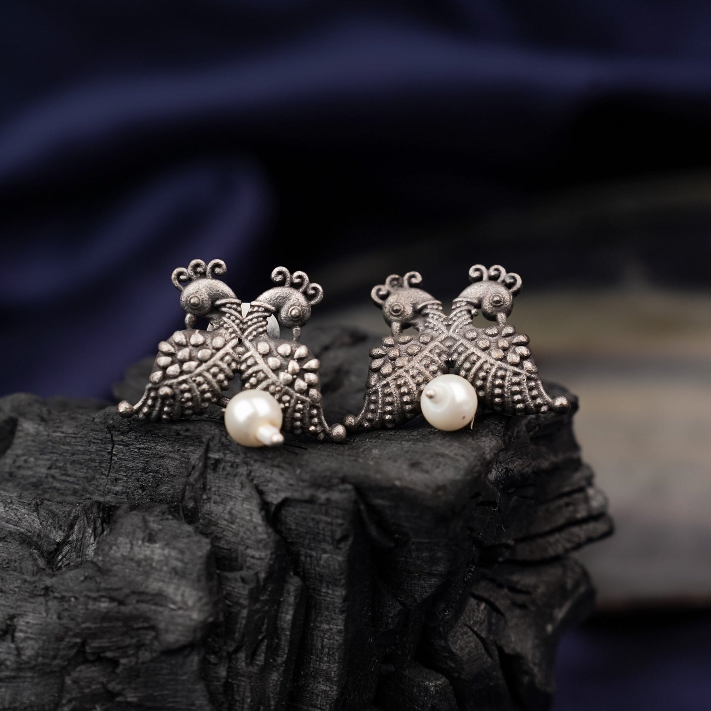 Morita- Silver Brass Oxidised Stud Earrings