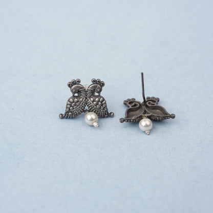 Morita- Silver Brass Oxidised Stud Earrings