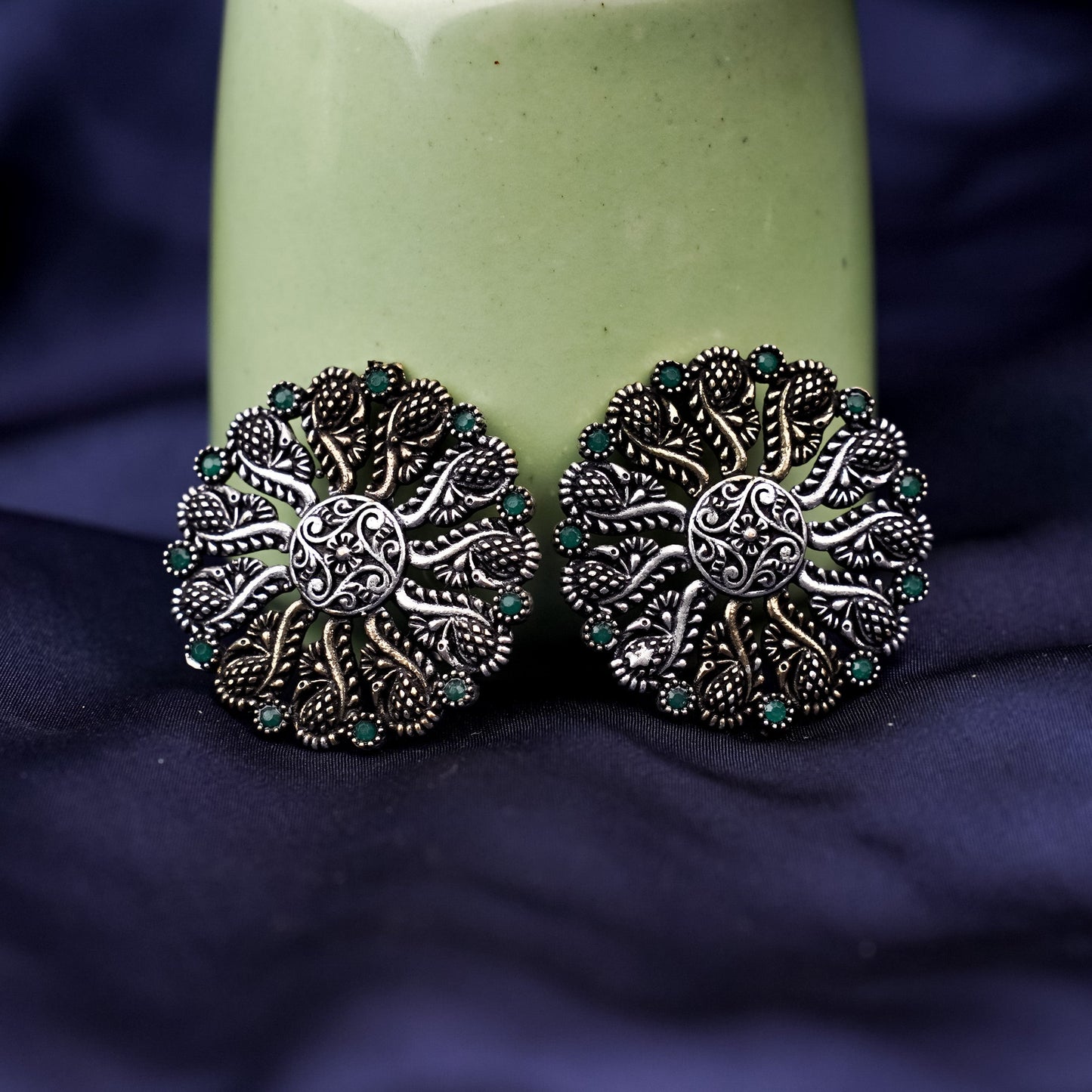 Gulshan- Silver Brass Oxidised Stud Earrings