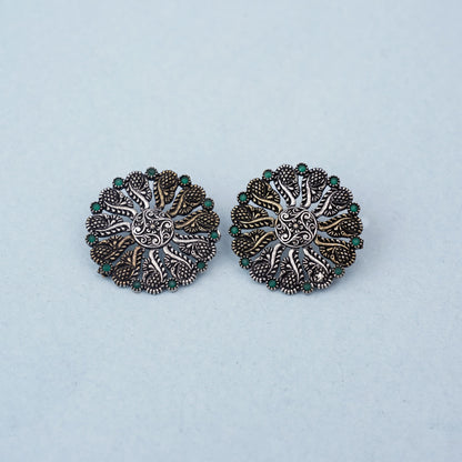 Gulshan- Silver Brass Oxidised Stud Earrings
