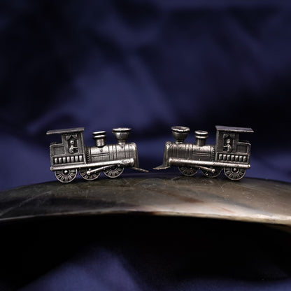 Rail- Silver Brass oxidised stud earrings