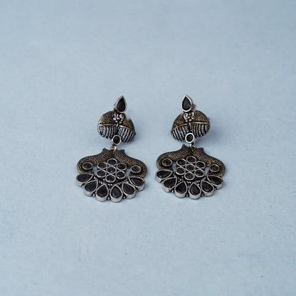ChandVrit- Silver Brass Oxidised dangler earrings