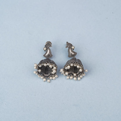 NeelKanthi- Silver Brass Pearl jhumka earrings