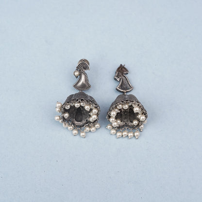 NeelKanthi- Silver Brass Pearl jhumka earrings
