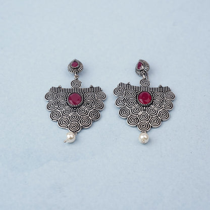 Vartika- Silver Brass Pearl dangler earrings
