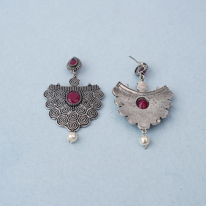 Vartika- Silver Brass Pearl dangler earrings