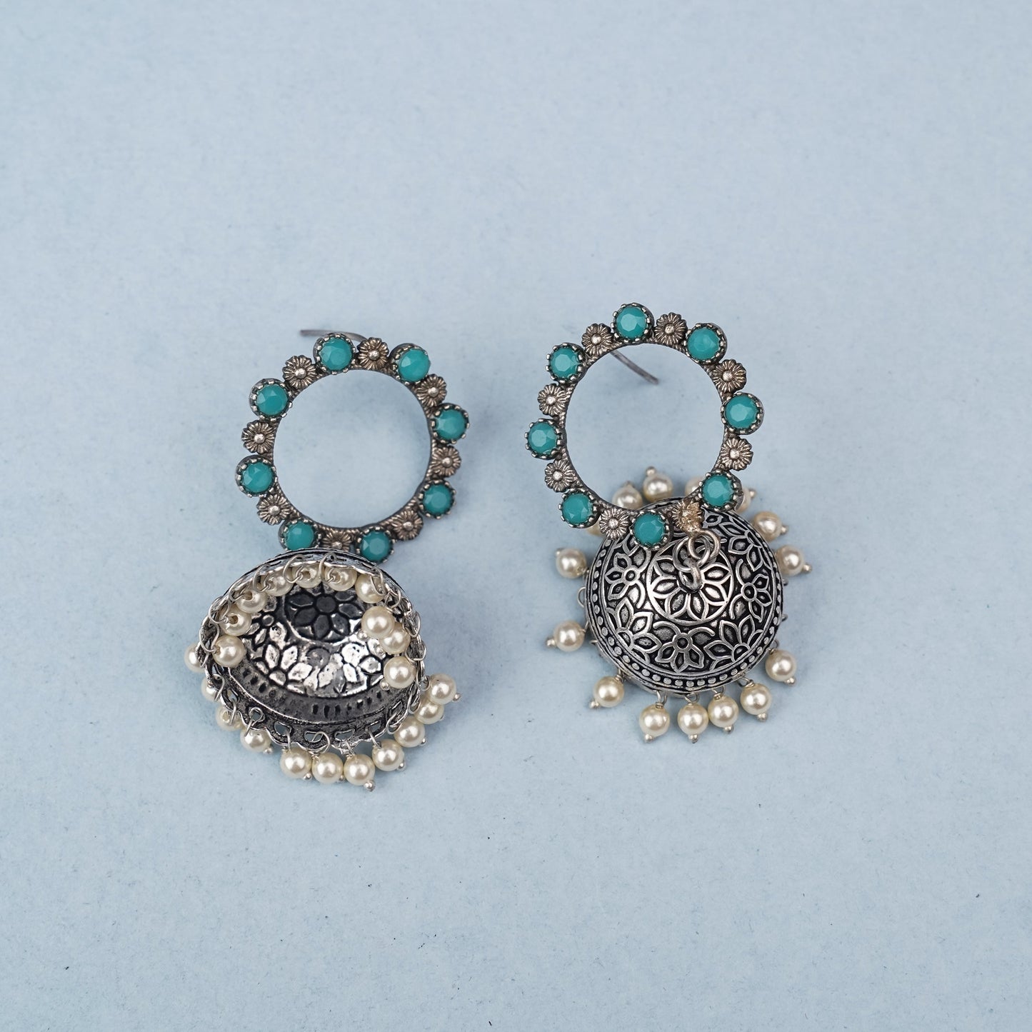 Paridhi- Silver Brass Pearl jhumka earrings