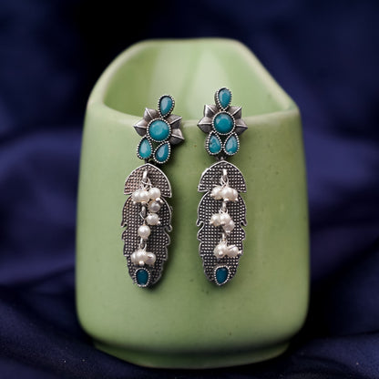 MotiPatra- Silver Brass Pearl dangler earrings