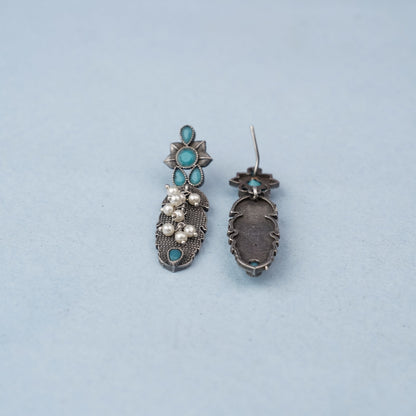 MotiPatra- Silver Brass Pearl dangler earrings