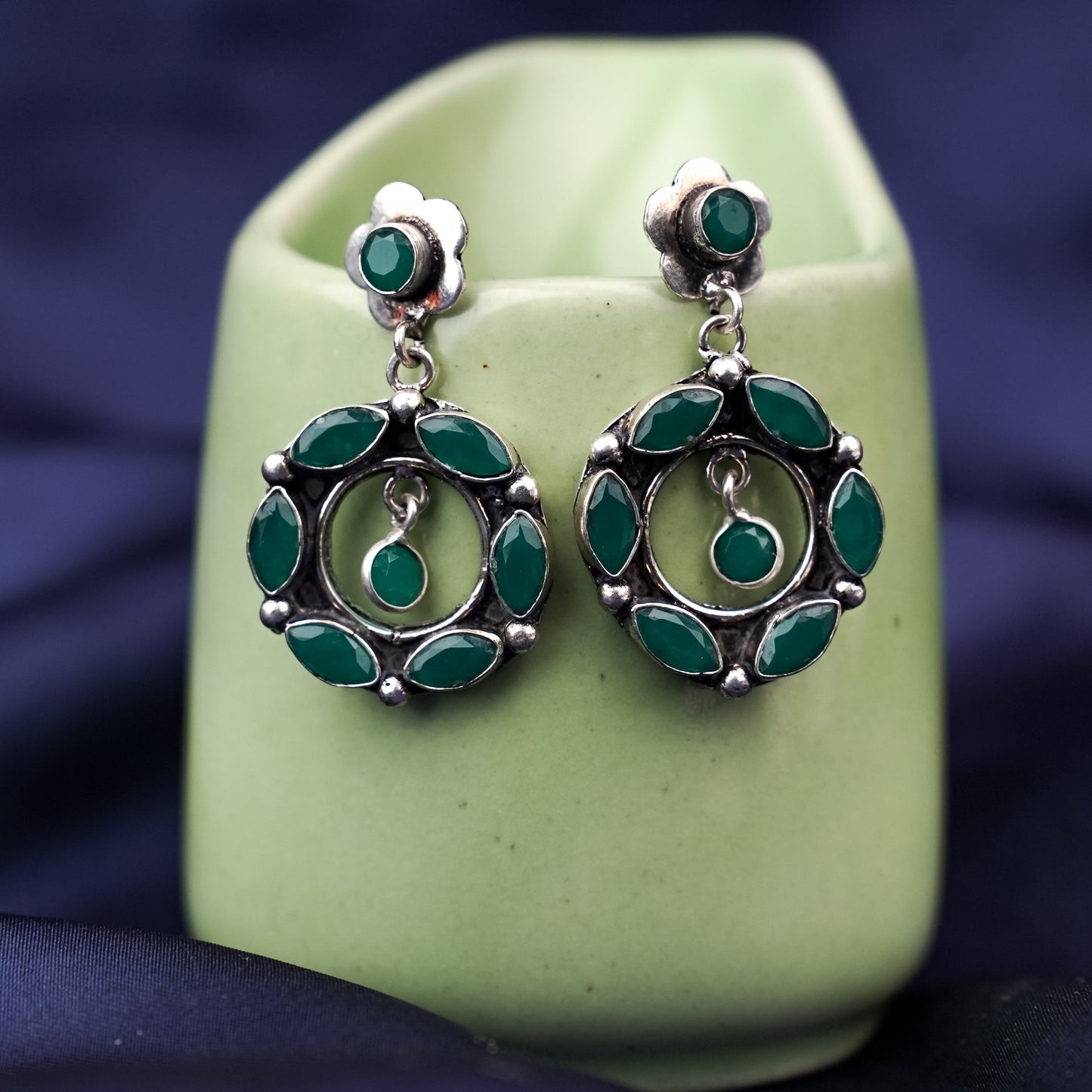 Patrachakra- Silver Brass Pearl dangler earrings
