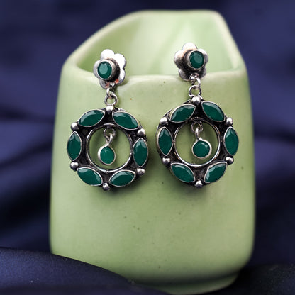 Patrachakra- Silver Brass Pearl dangler earrings