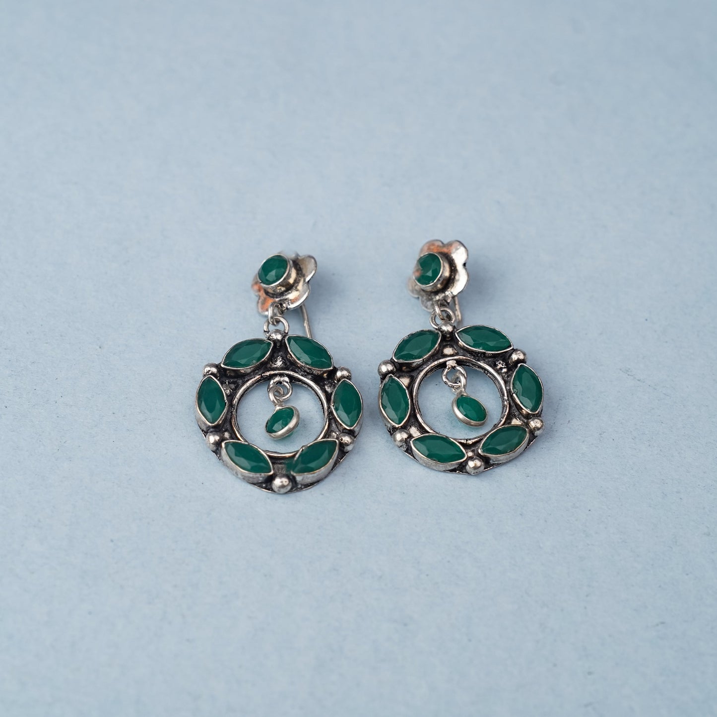 Patrachakra- Silver Brass Pearl dangler earrings