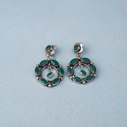 Patrachakra- Silver Brass Pearl dangler earrings