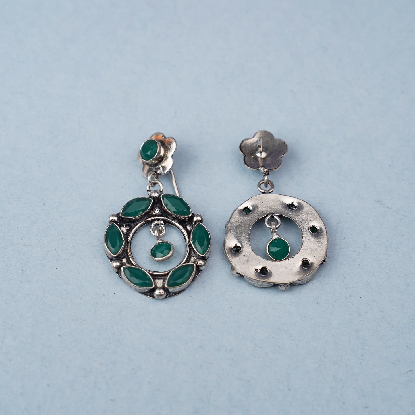 Patrachakra- Silver Brass Pearl dangler earrings