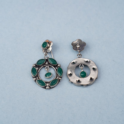 Patrachakra- Silver Brass Pearl dangler earrings