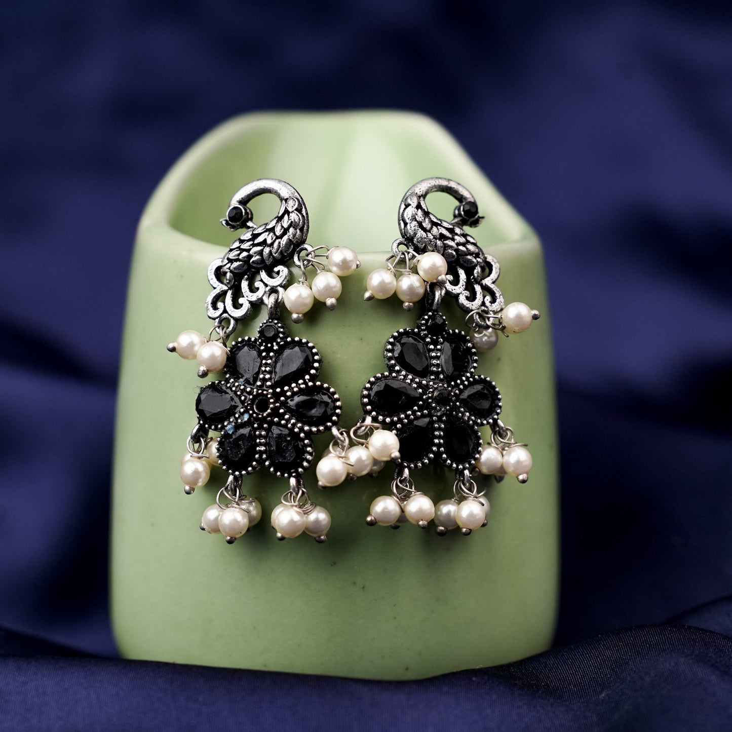 MayurPushp- Silver Brass Pearl dangler earrings