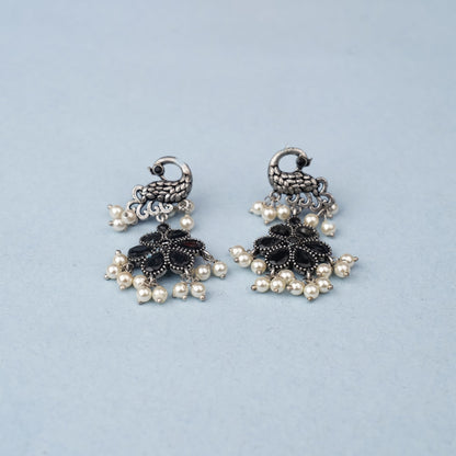 MayurPushp- Silver Brass Pearl dangler earrings