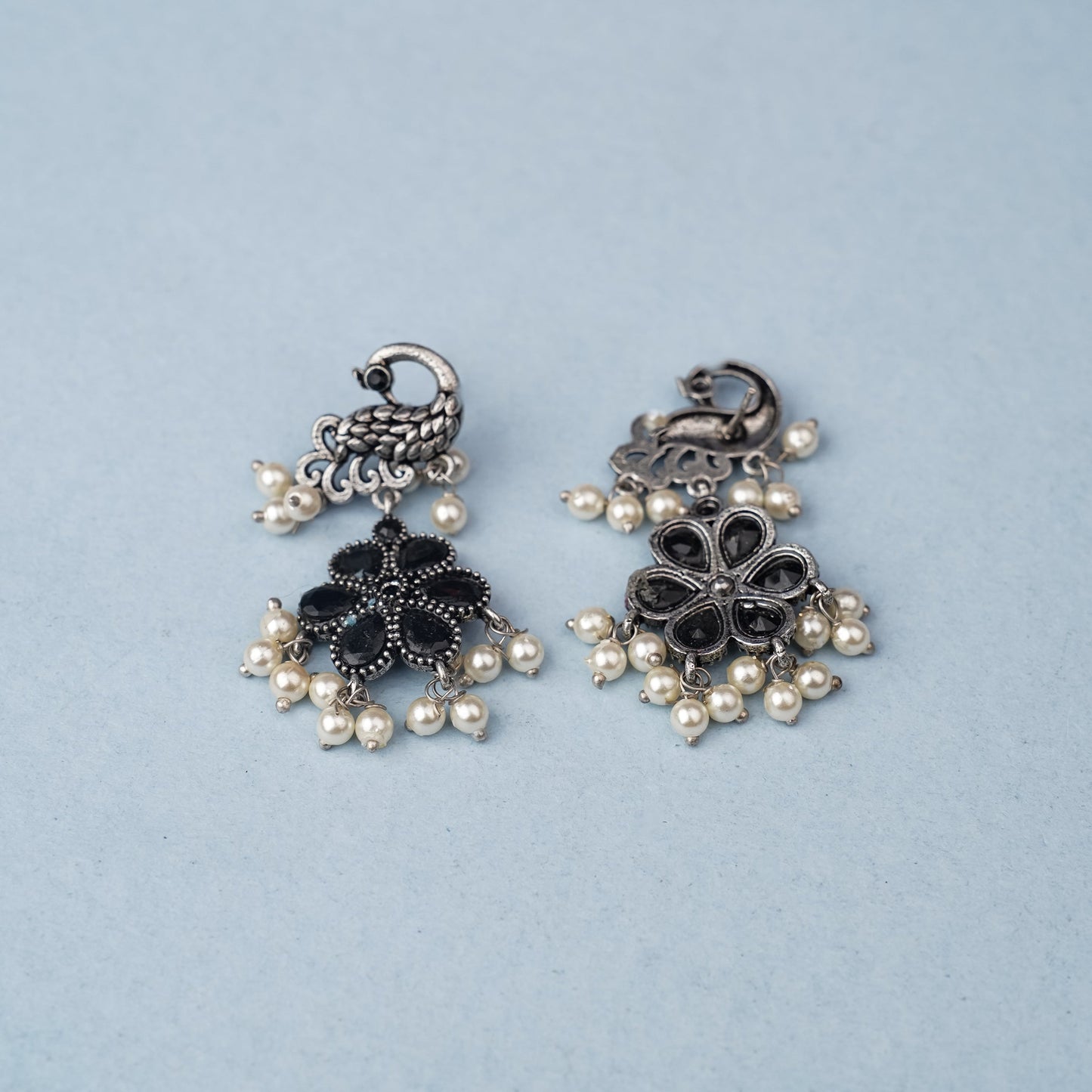 MayurPushp- Silver Brass Pearl dangler earrings