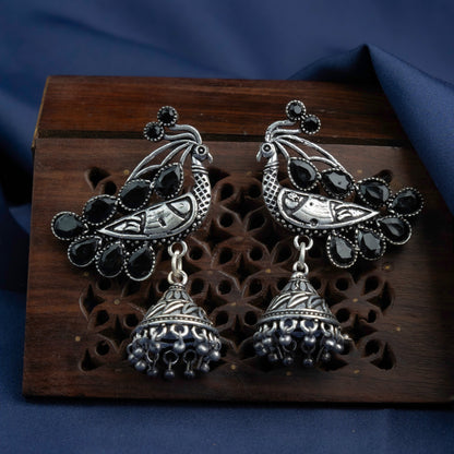 ChandMor- Silver Brass Pearl jhumka earrings (Black)