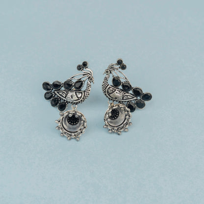 ChandMor- Silver Brass Pearl jhumka earrings (Black)