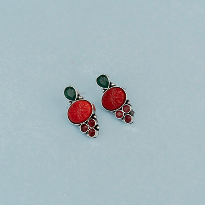 ShilpaRatna- Brass Stone-Studded stud earrings(Red)