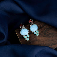 Sky Blue & Maroon Duzi stone Brass Earrings