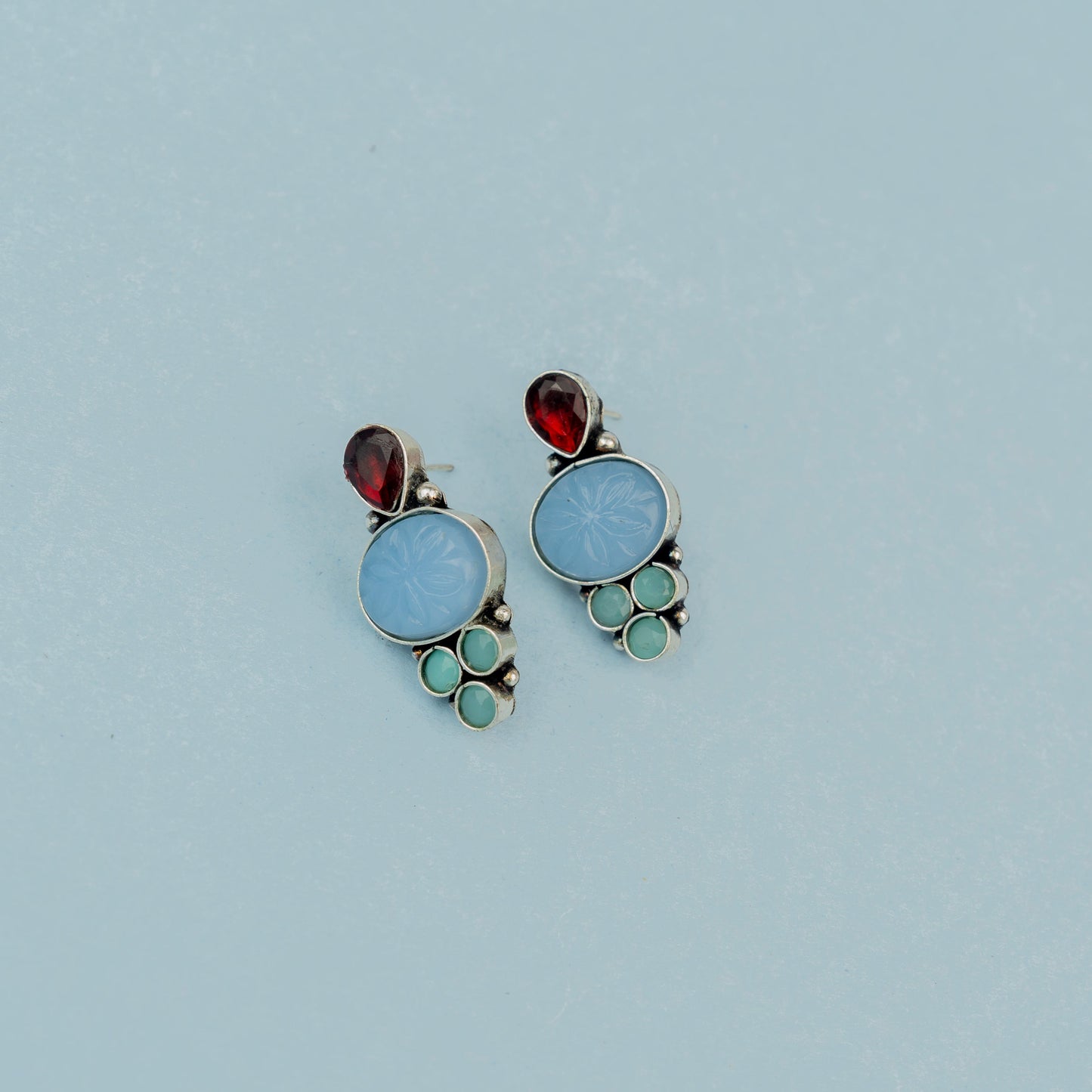 ShilpaRatna- Brass Stone-Studded stud earrings(Sky Blue)