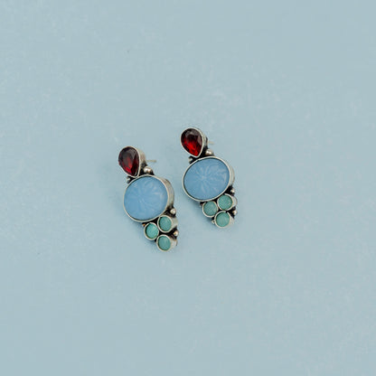 ShilpaRatna- Brass Stone-Studded stud earrings(Sky Blue)