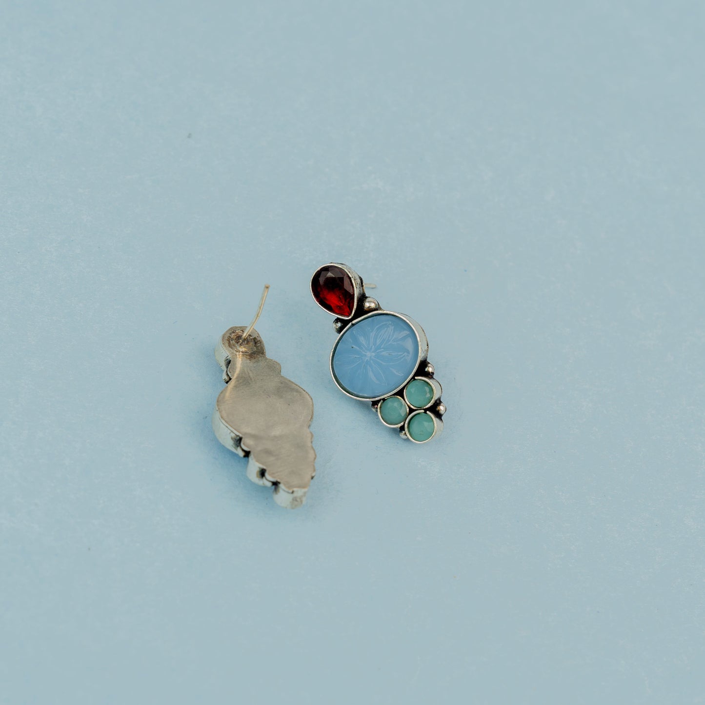 ShilpaRatna- Brass Stone-Studded stud earrings(Sky Blue)