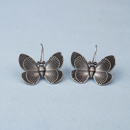 Pankhuri- Silver Brass Oxidised Stud Earrings