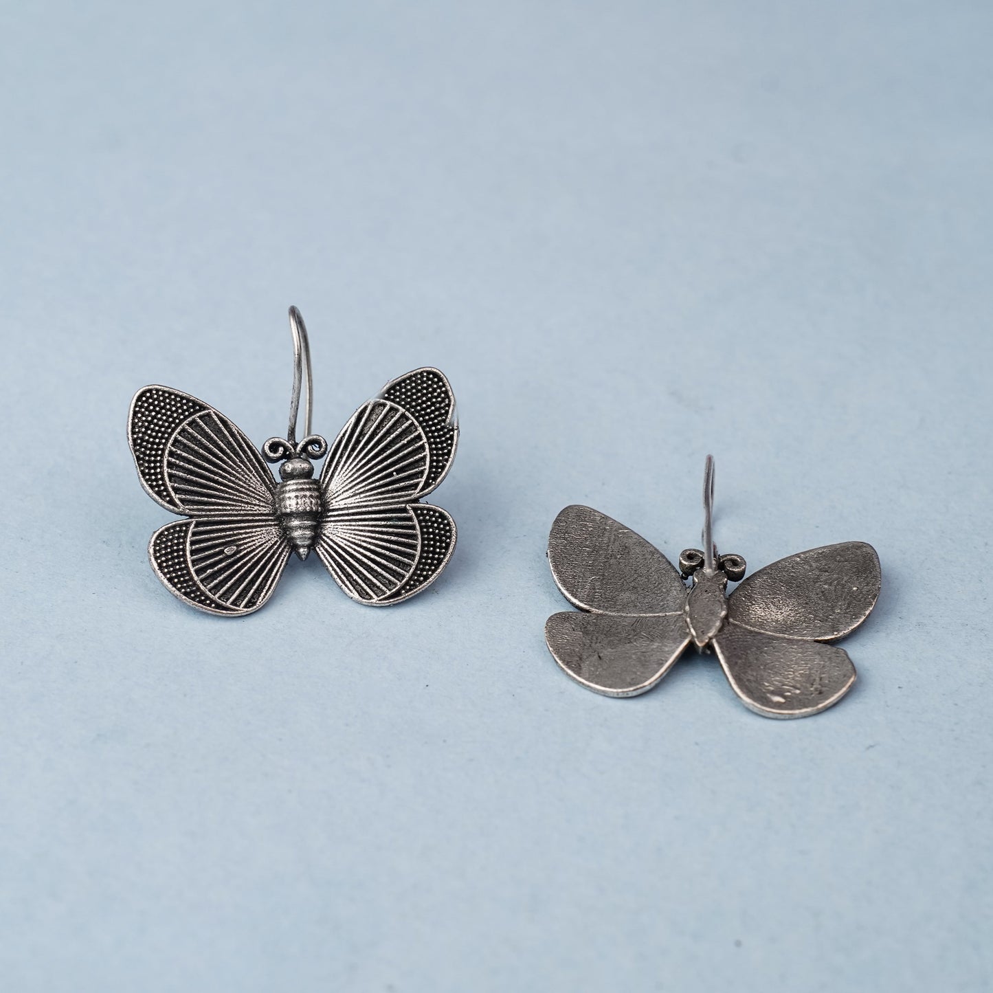 Pankhuri- Silver Brass Oxidised Stud Earrings