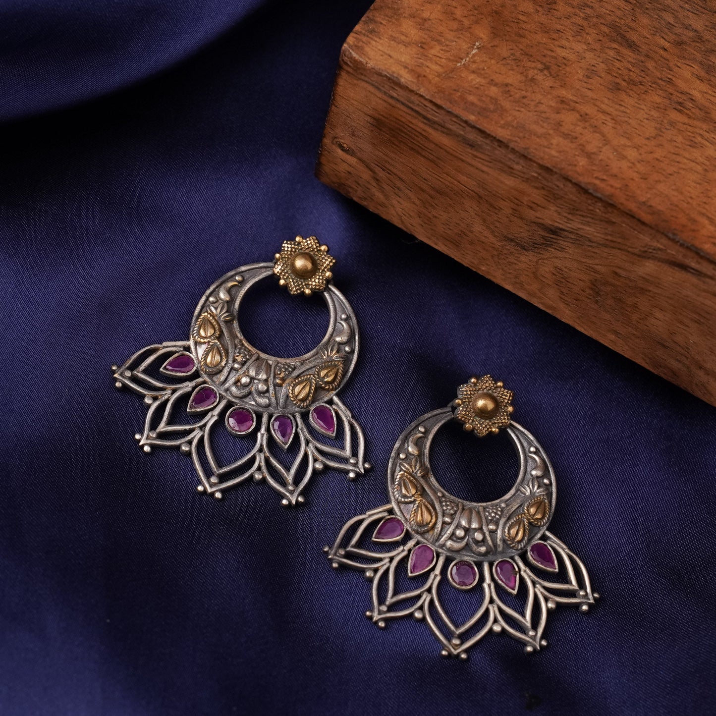 Ambuj- Silver Brass Oxidised dangler earrings