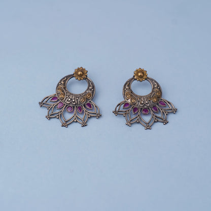 Ambuj- Silver Brass Oxidised dangler earrings