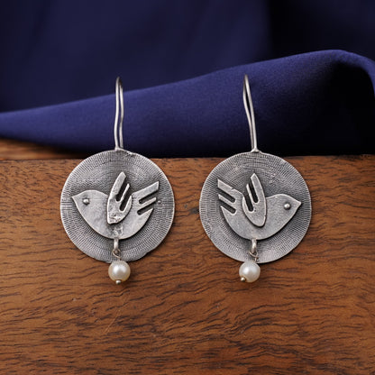 Bulbul- Silver Brass Oxidised Stud Earrings
