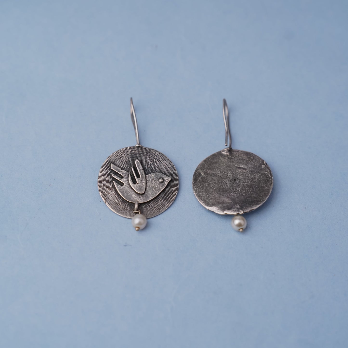 Bulbul- Silver Brass Oxidised Stud Earrings