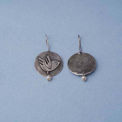 Bulbul- Silver Brass Oxidised Stud Earrings