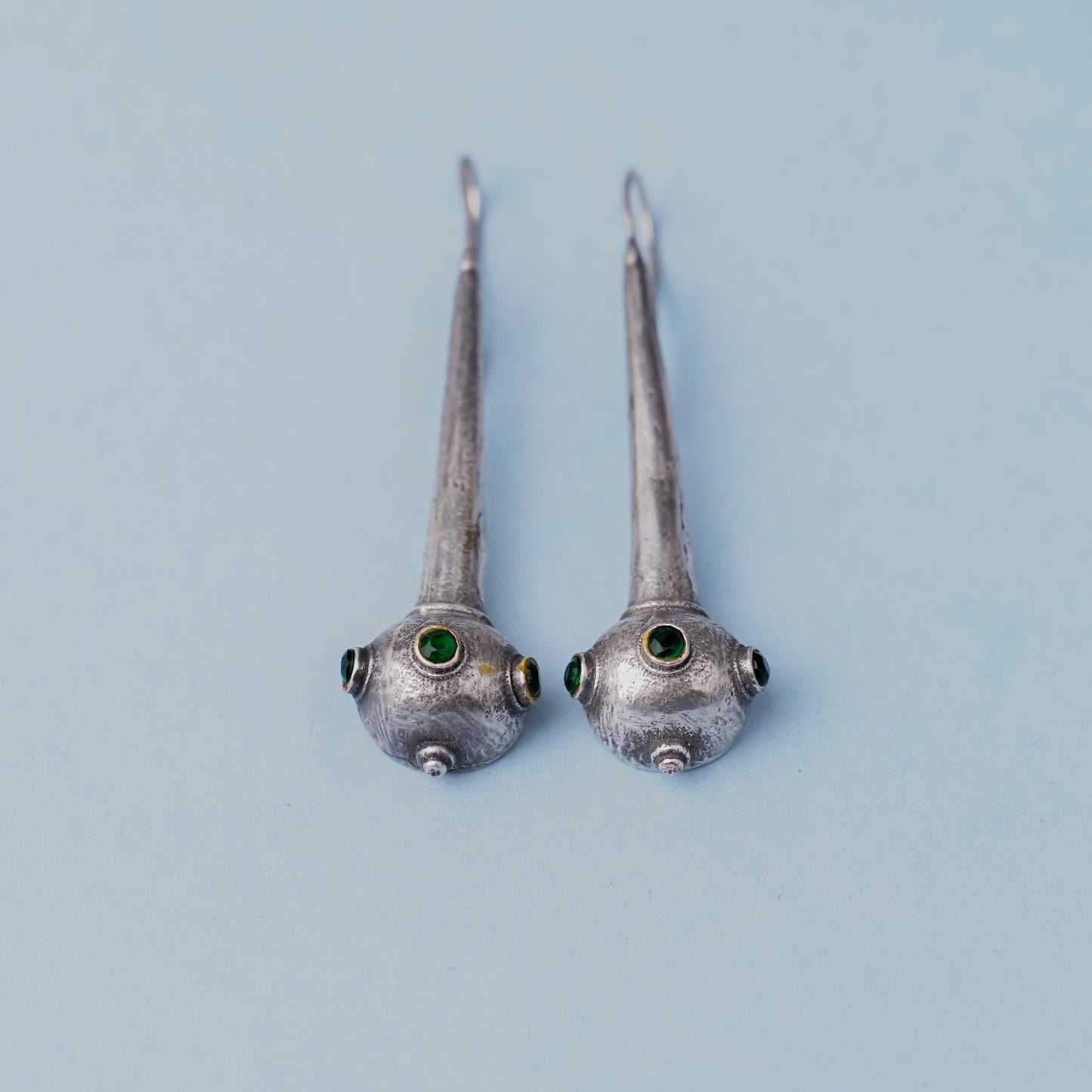 Somya- Silver Brass Oxidised dangler earrings(Green)