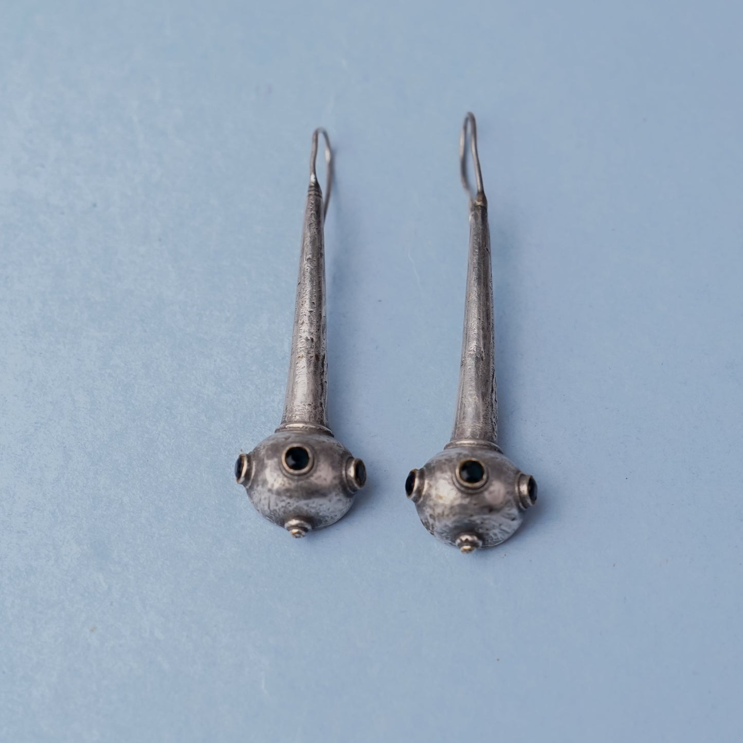 Somya- Silver Brass Oxidised dangler earrings(Blue)