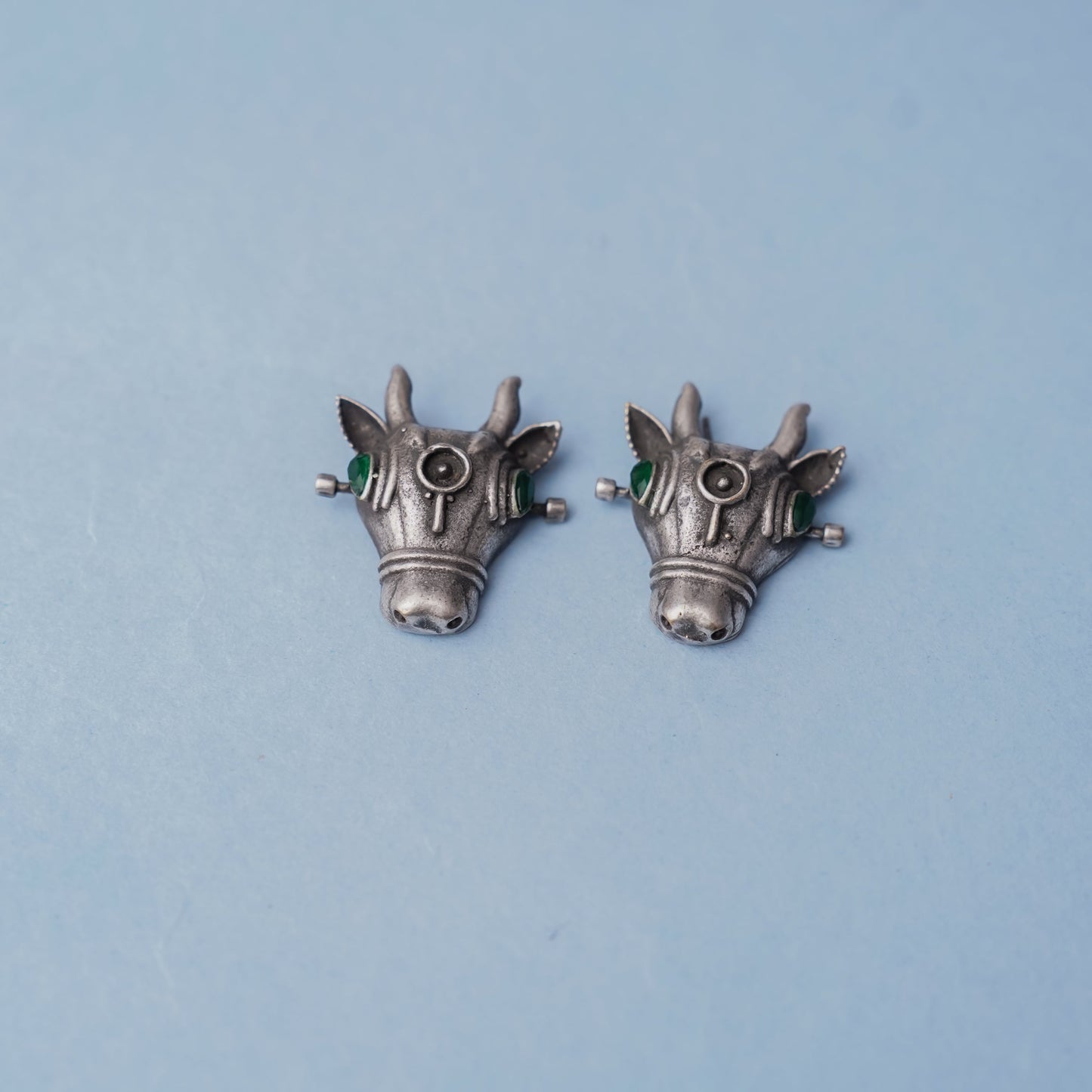 Nandi- Silver oxidised Stone-Studded stud earrings(Green)
