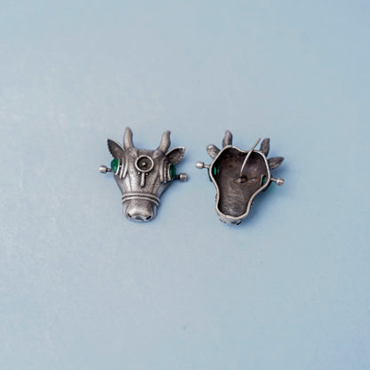 Nandi- Silver oxidised Stone-Studded stud earrings(Green)