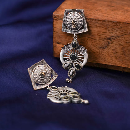 Gulbahar-Silver Brass Oxidised dangler earrings(Black)