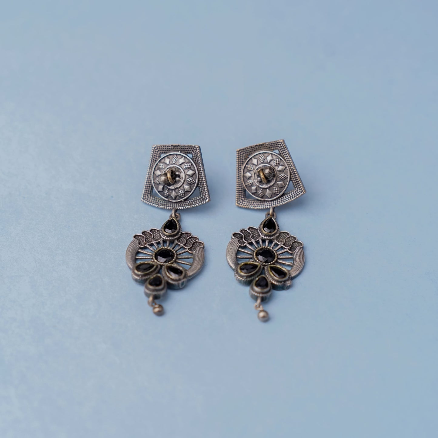 Gulbahar-Silver Brass Oxidised dangler earrings(Black)