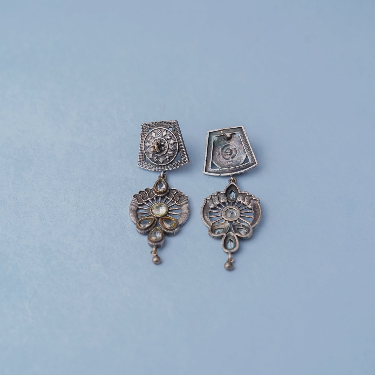 Gulbahar-Silver Brass Oxidised dangler earrings(White)