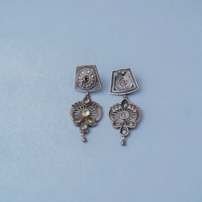 Gulbahar-Silver Brass Oxidised dangler earrings(White)