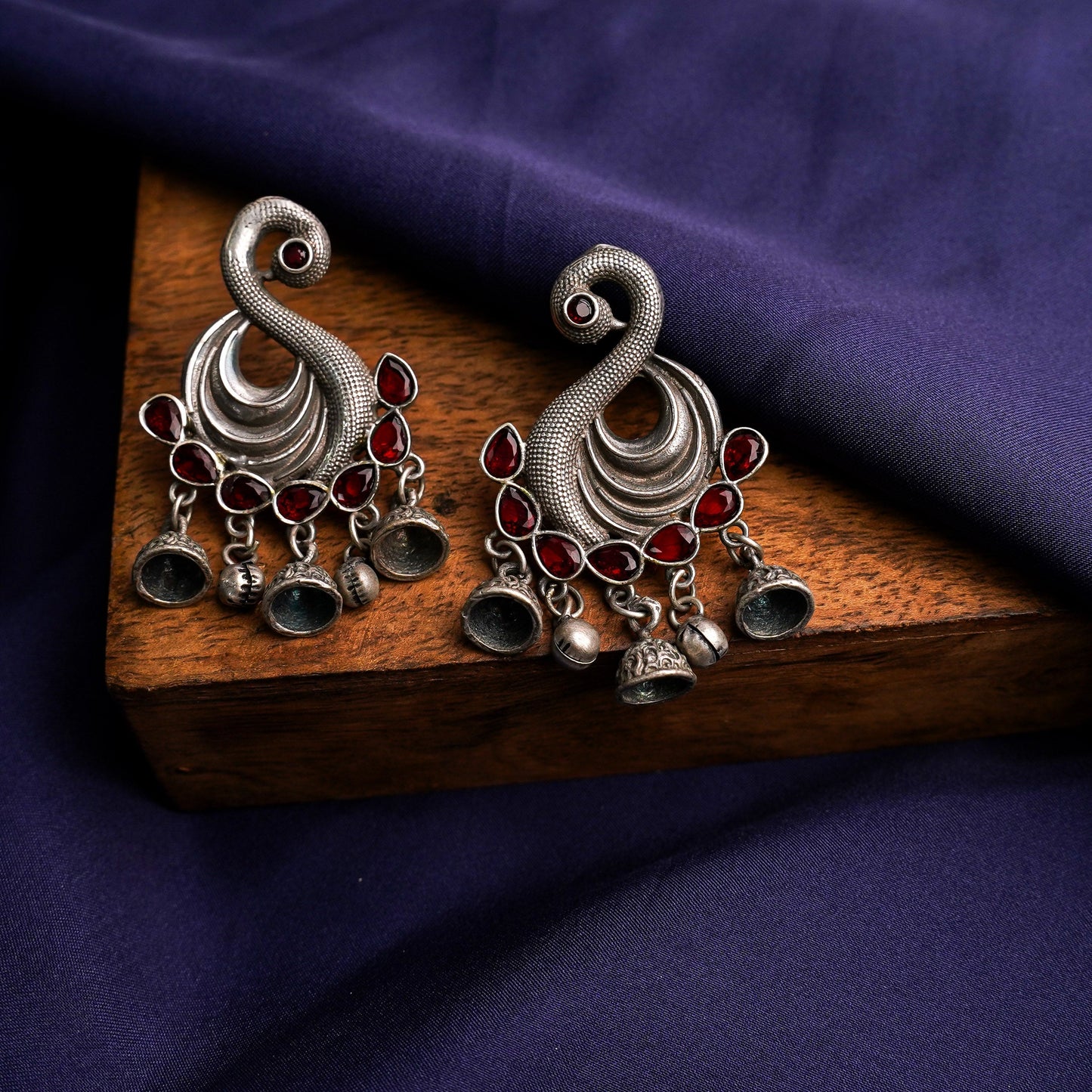 Hansika- Silver Brass ghunghroo dangler earrings(Red)