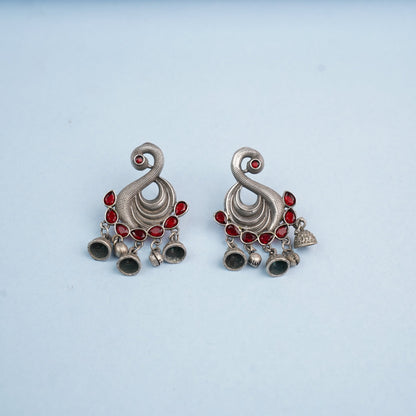Hansika- Silver Brass ghunghroo dangler earrings(Red)