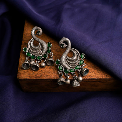 Hansika- Silver Brass ghunghroo dangler earrings(Green)