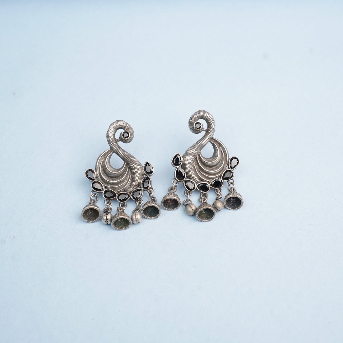 Hansika- Silver Brass ghunghroo dangler earrings(Black)
